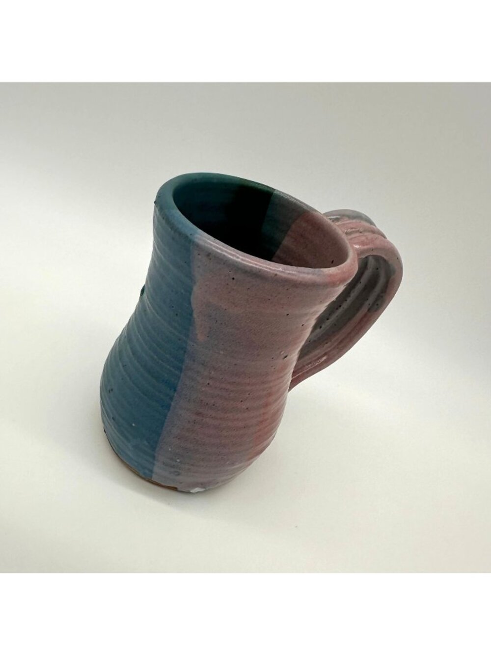 Vintage Art Pottery Mug Abstract Colorblock Pink Blue Handmade Artist Signed Cup